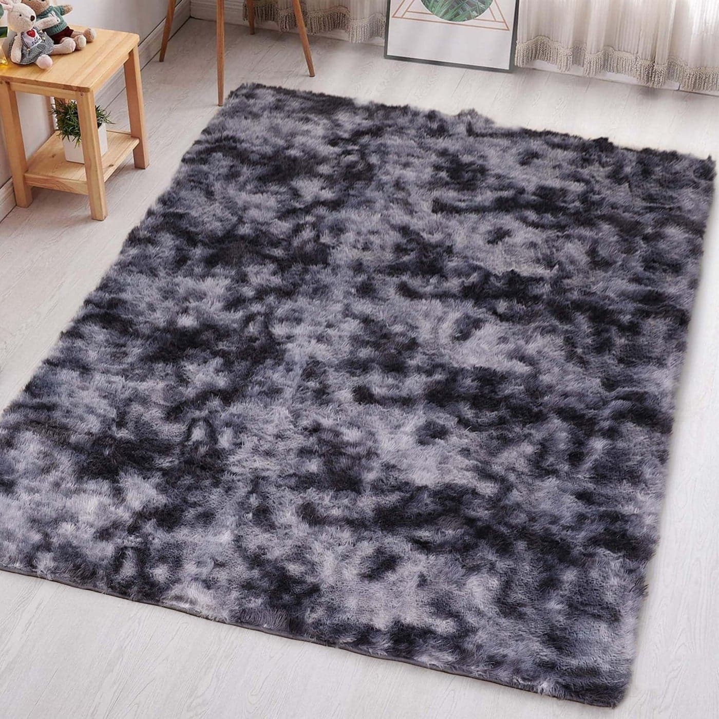 Aspire Homeware Rugs Living Room Dark Grey Area Rugs for Bedroom Anti Slip Modern Super Soft Thick Pile Fluffy Shaggy Rug Non Shedding TyeDye Grey 80x150 cm