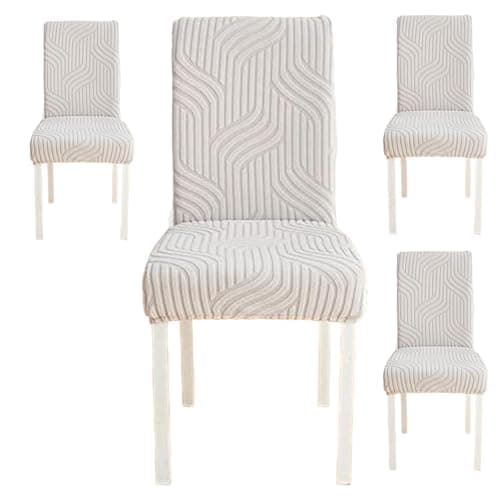 Styleys Elastic Chair Cover Stretch Removable Washable Short Jacquard Dining Chair Cover Protector Seat Slipcover (Pack of 4, Light Grey, JTMC9)