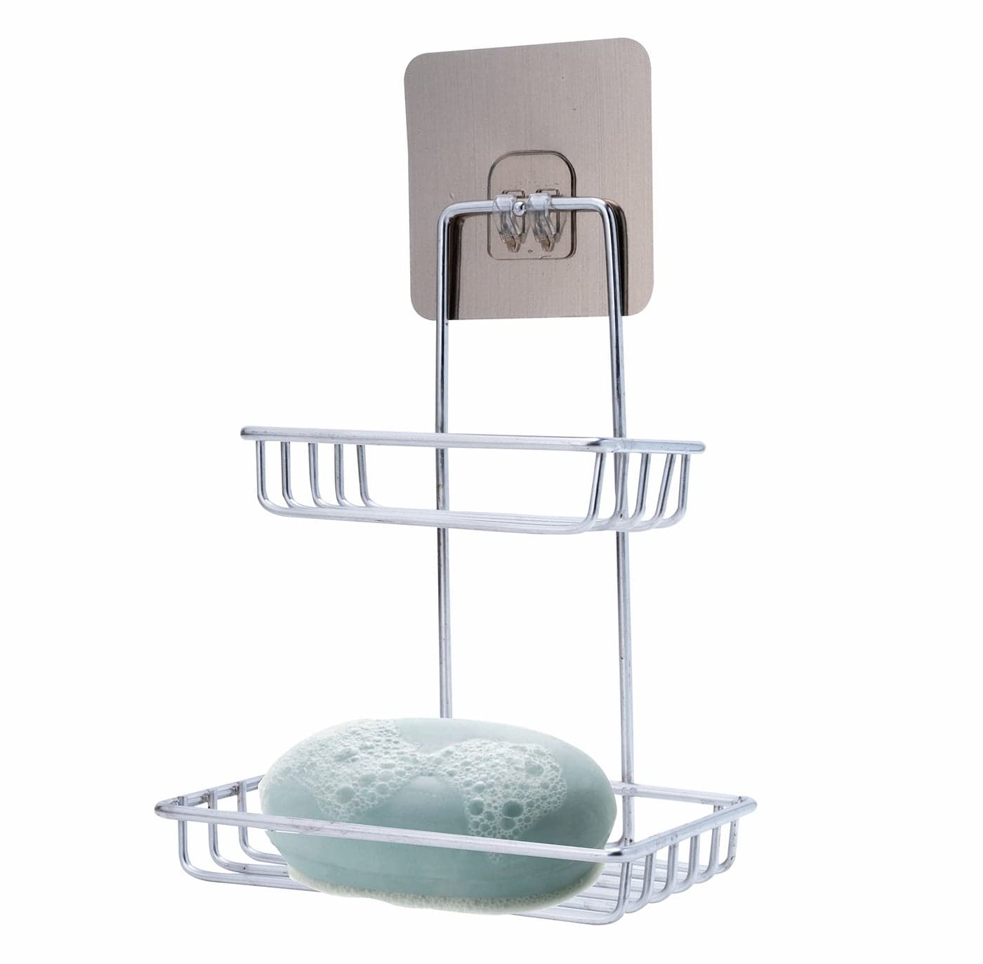 JIALTO Wall Mounted Double Layer soap Dish Holder Stainless Steel Wall Hanging Soap Storage Rack for Kitchen Bathroom-with Self Adhesive Magic Sticker (Silver)