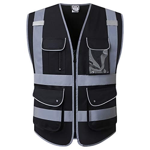 HATAUNKI Reflective Safety Vest for Men Women Mesh High Visibility Vest with 9 Pockets and Front Zipper Class 2 Work Vest Meets ANSI/ISEA Standards(Black-03, Medium)