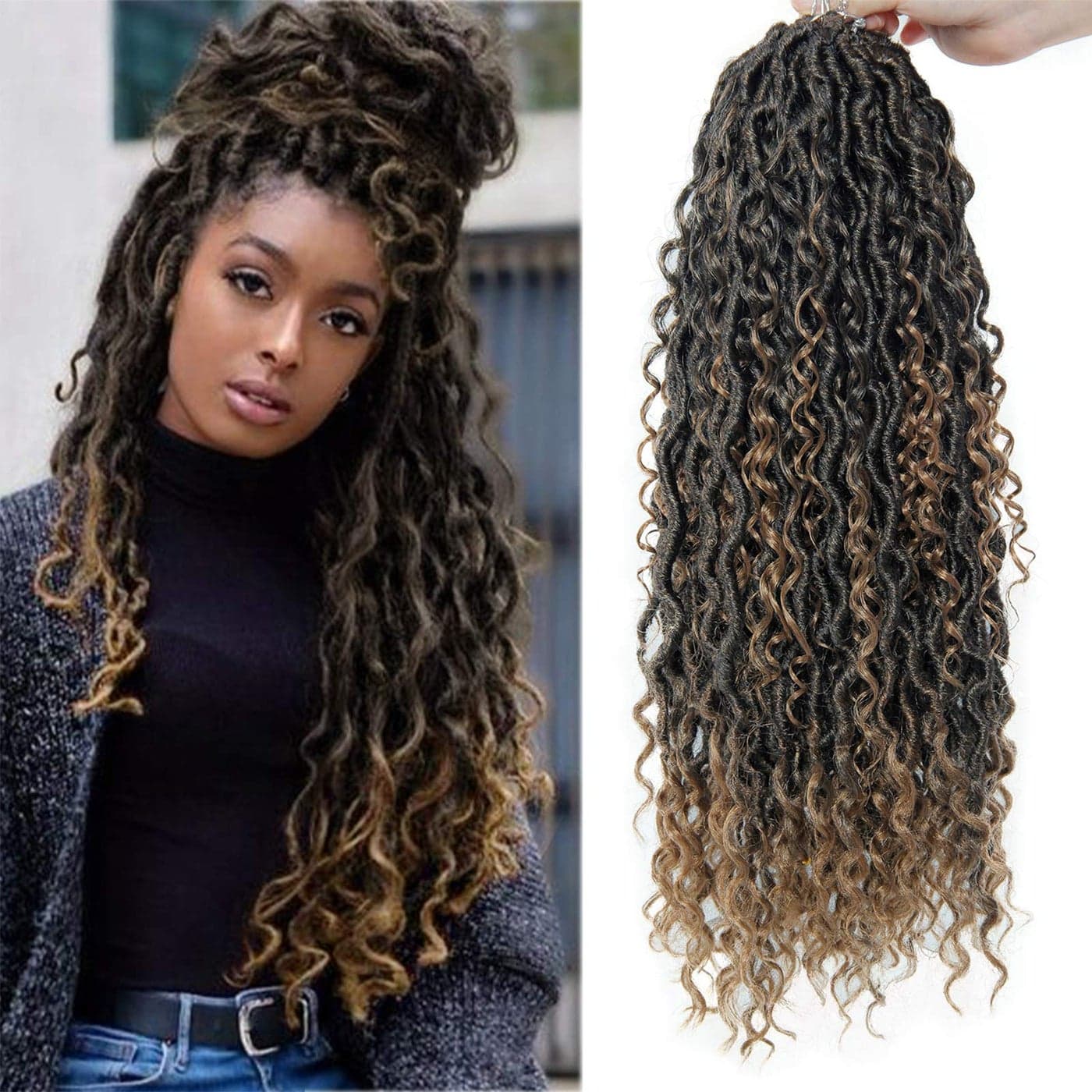 Goddess Locs Crochet Hair 18Inch Faux Locs With Curly Ends Synthetic Crochet Hair Pre Looped Boho Faux locs Bohemian Crochet Braids 4Packs1B27 18inch