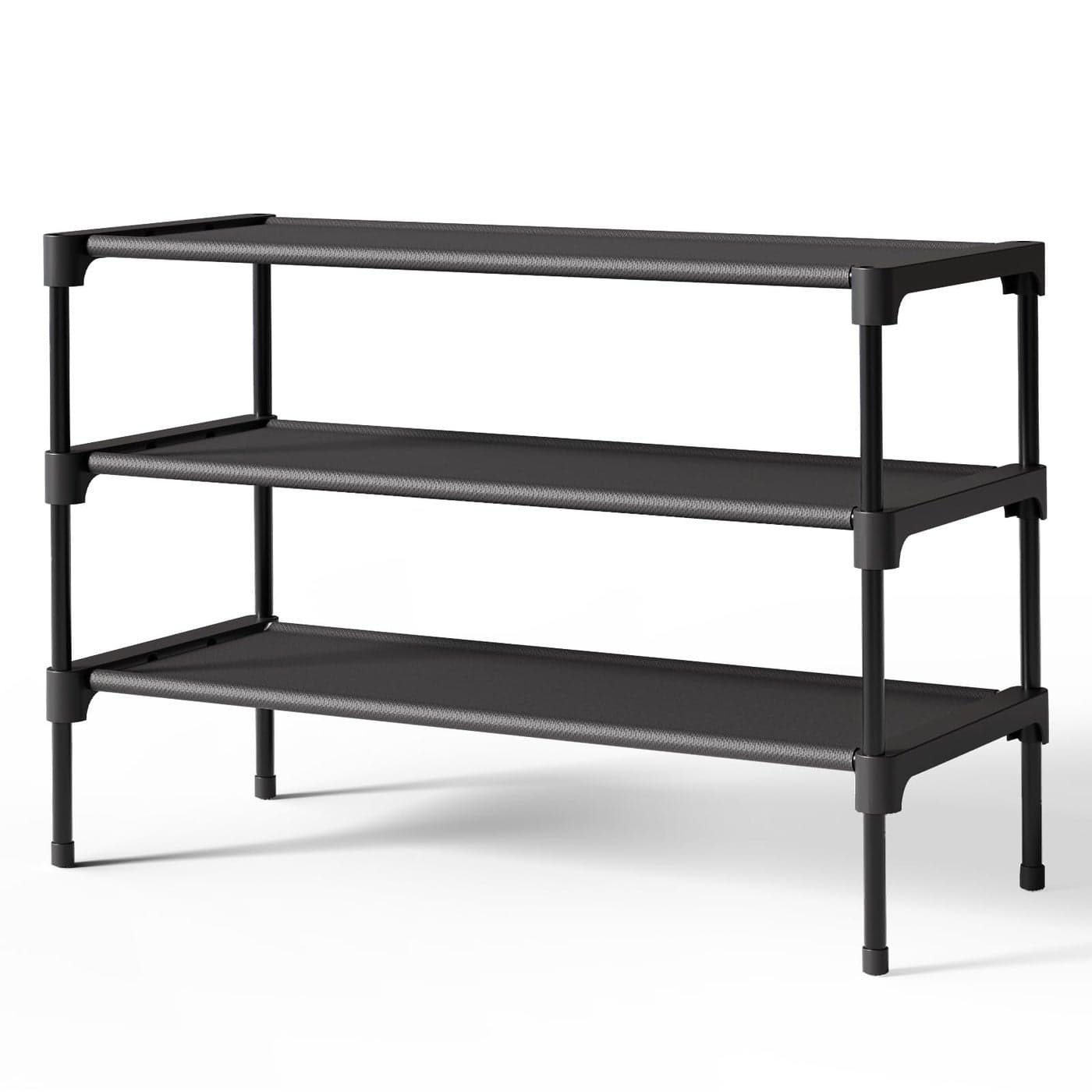 Kitsure Shoe Rack Premium NonWoven Shoe Rack Shelf Shoe Organizer for Closet Entryway Garage Corridor Sturdy Durable Long Stackable Shoe Shelves 63 x 30 x 39 cm Black