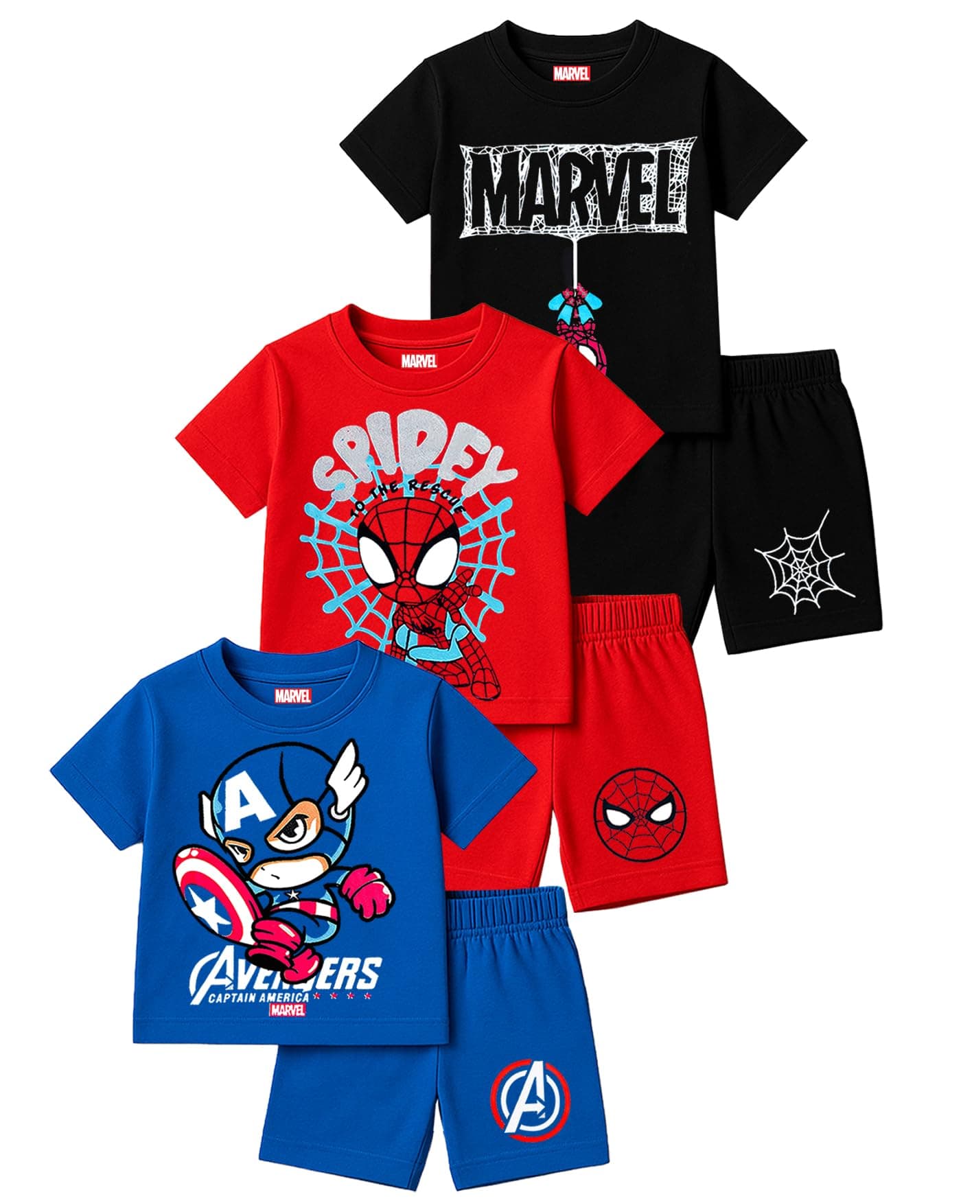 Kuchipoo © Marvel Boys Regular Fit Cotton T-Shirts and Shorts Set (MKUC-BSUT-141, 5-6 Years, Multi-Colored)