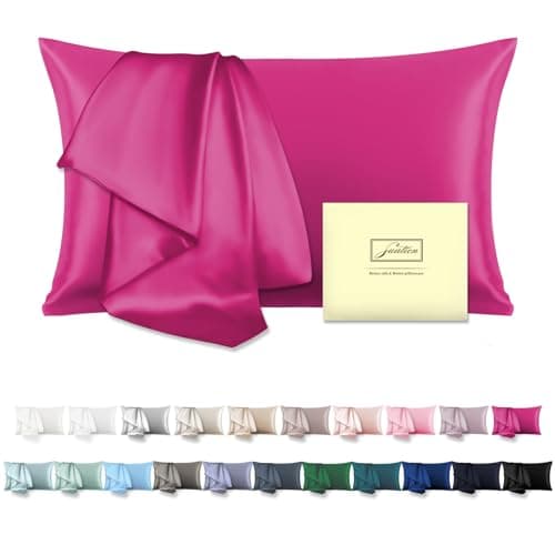 Natural Mulberry Silk Pillowcase for Hair and Skin Queen Size 20"X30" Pillow Case with Hidden Zipper Soft Breathable Smooth Cooling Silk Pillow Covers for Sleeping (Hot Pink,Queen,1Pcs)