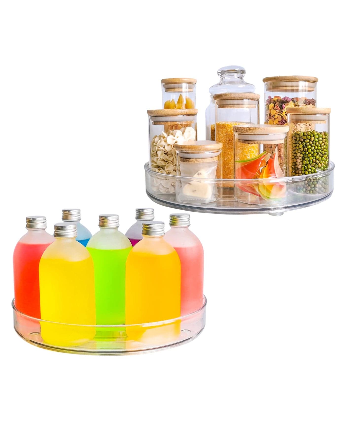 Roninkier Clear LazySusan Turntable CabinetOrganizer 2Pack 11Inch Lazy Susan Spice Rack Storage for Fridge Refrigerator Pantry