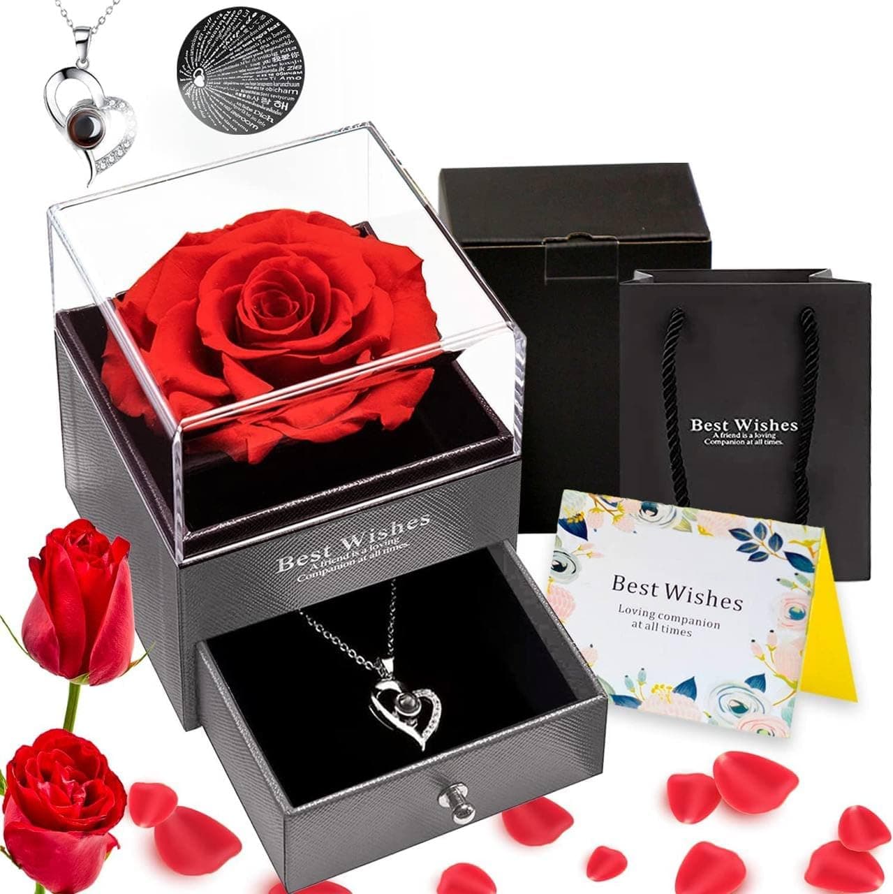 MVM Enterprise Preserved RoseBirthday Gifts for Women Mom GirlfriendGifts for Mom Grandma Wife Daughter SisterJewelry Boxes with Necklace