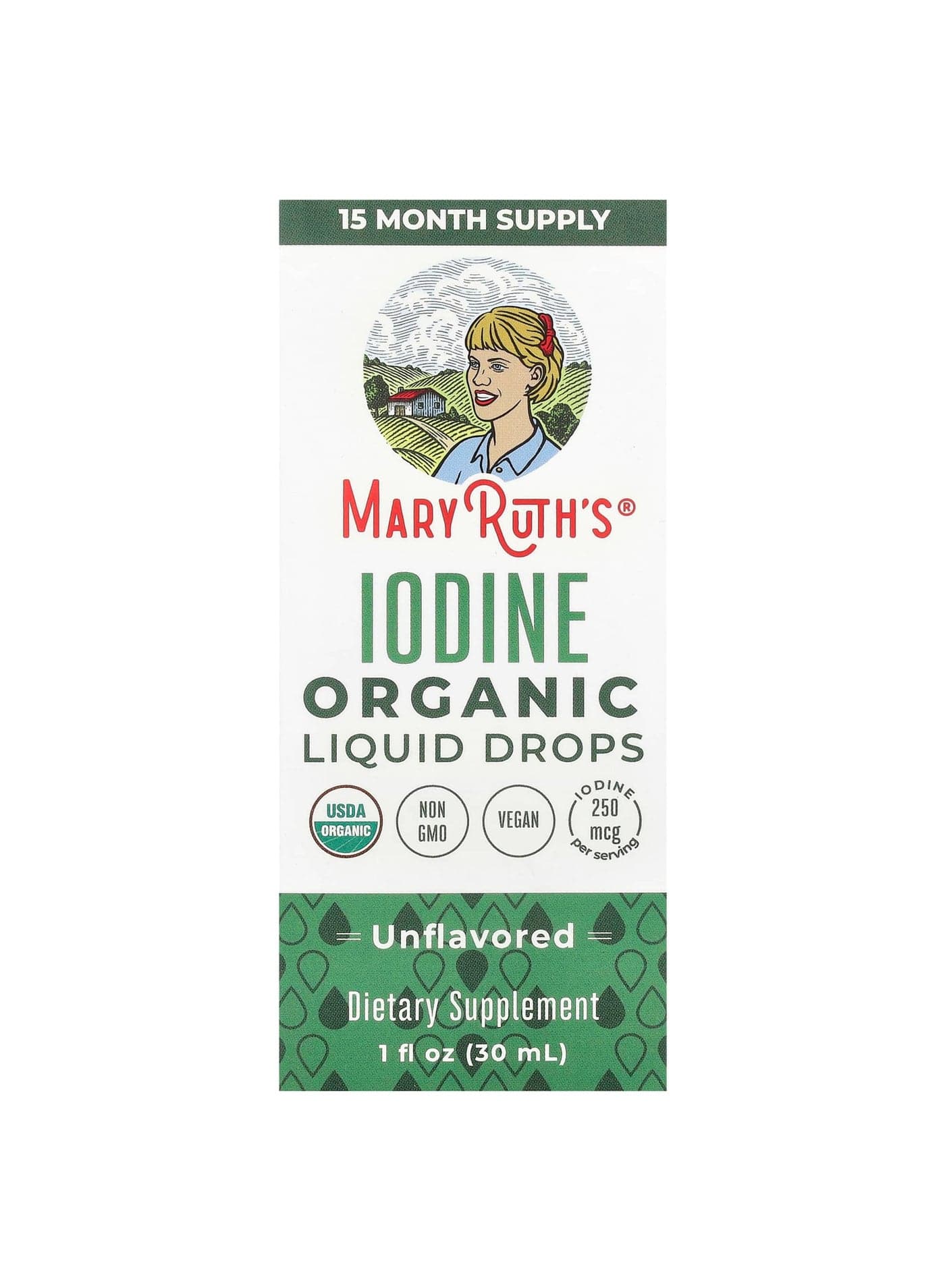 Organic Iodine Liquid Drops, Unflavored, 250 mcg, 1 fl oz (30 ml)