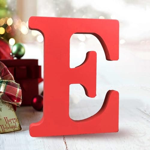 AOCEAN 6 Inch Red Wood Letters Unfinished Wood Letters for Wall Decor Decorative Standing Letters Slices Sign Board Decoration for Craft Home Party Projects (E)