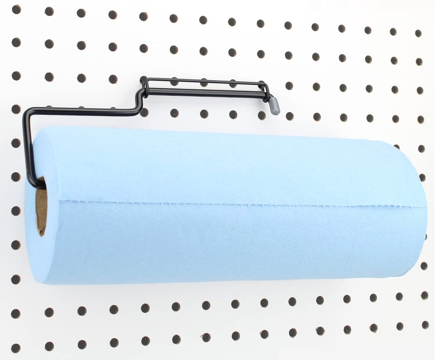 RightArrange OneHanded Tear Pegboard Paper Towel Holder Steel Black Hooks to Any Peg Board Peg Board Organizer Accessories for Tool Shed Garage Workbench Kitchen Laundry or Craft Room