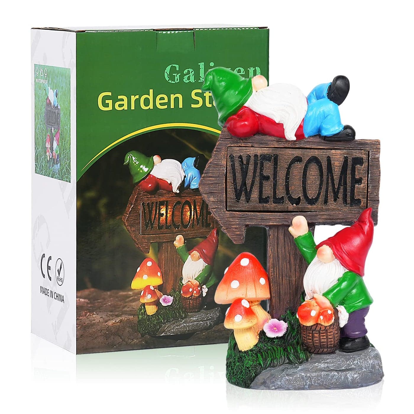 Galiyen Garden Gnomes Outdoor Clearance Large 118 Garden Gnome Statue with Solar LED Lights Outdoor Spring Decorations for Patio Yard Lawn Porch Funny Gnomes Ornament Gift