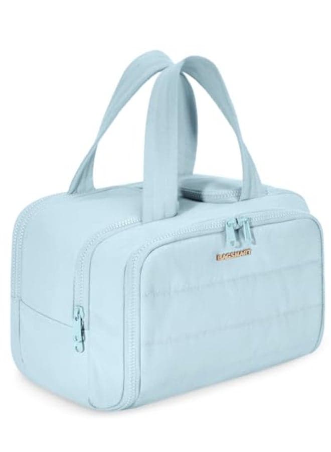 BAGSMART Travel Toiletry Bag Crush Toiletry Bag for Women Wideopen Puffy Toiletry Bags for Traveling Large Travel Cosmetic Makeup Bag Organizer for AccessoriesToiletrie Blue