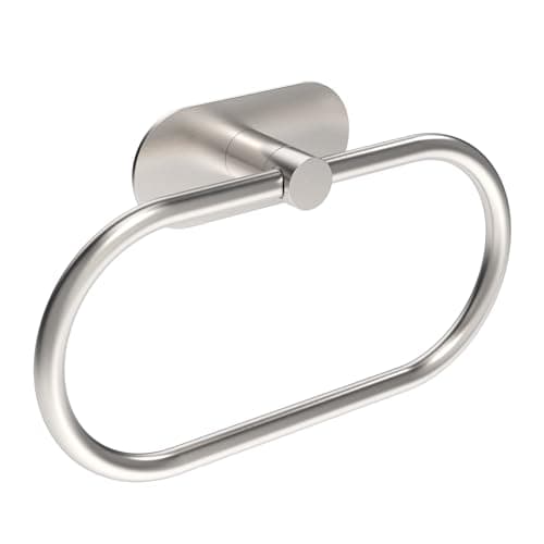 WZRUA Adhesive Towel Holder for Bathroom Brushed Nickel No Drill Hand Towel Ring Stainless Steel and Zinc Alloy Self Adhesive Towel Hanger for Bath, Kitchen