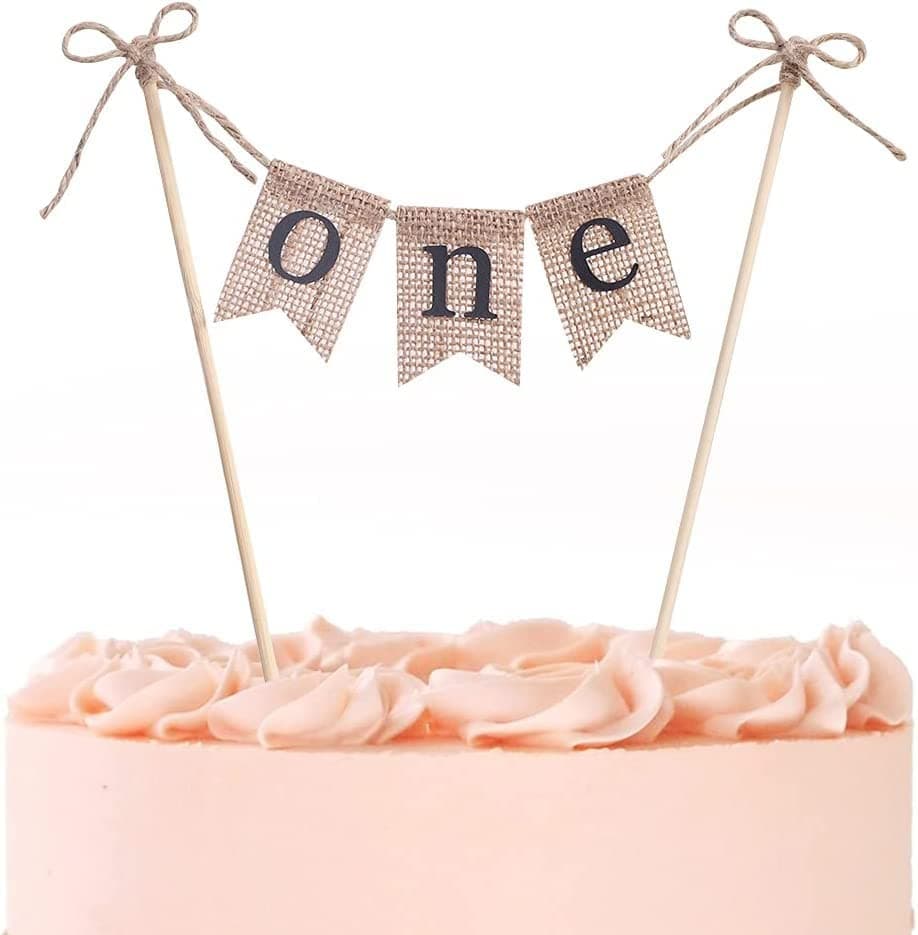 SVM CRAFT® One cake topper, one year cake topper, Handmade Birthday Cake Topper Decoration - Burlap ONE Cake Topper - Birthday Decorations (BLACK letters)