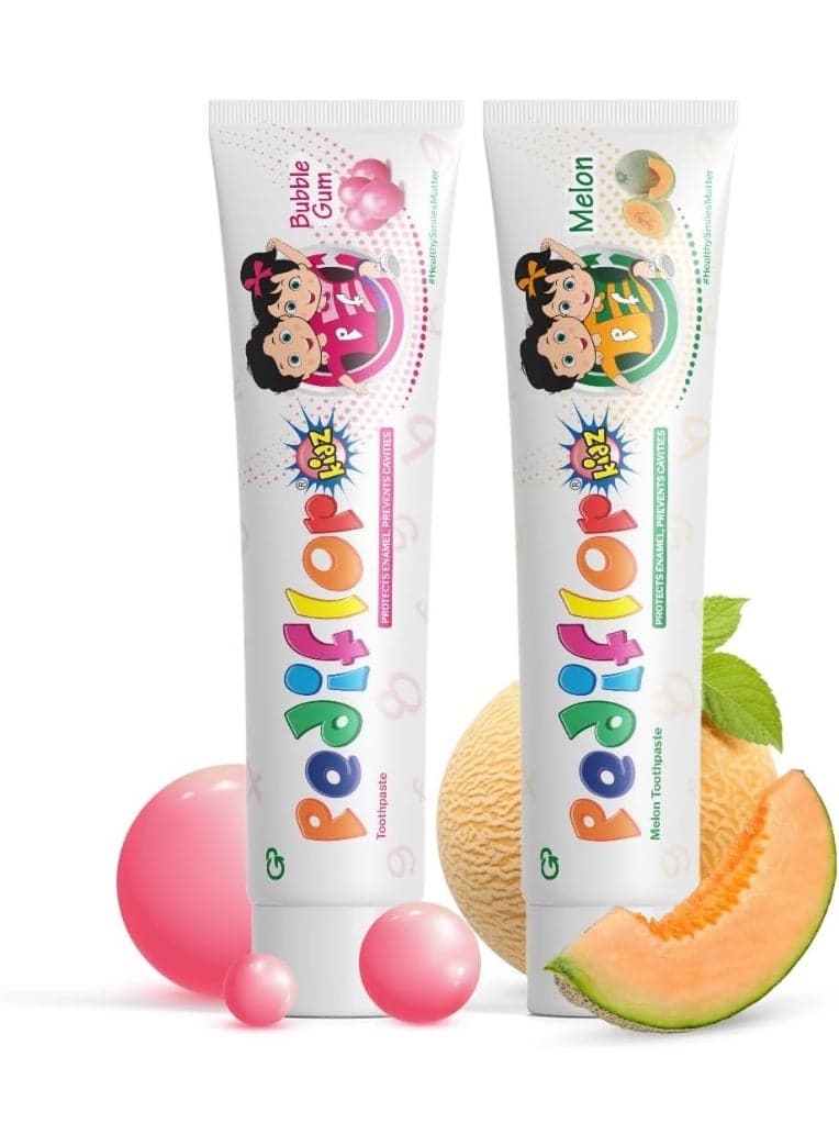Pedifluorkids Anticavity Toothpaste, Watermelon & Gum Flavor | Fluoride Toothpaste for Kids with Xylitol | Fights Cavities in Children | Vegan | 70g per tube