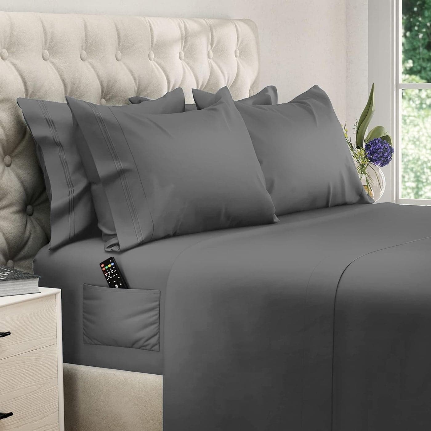 DREAMCARE Queen Sheet Set 6 pcs Cooling Bed Sheets up to 15 Deep Sheets Queen Size Bed Set 2500 Supreme Collection Extra Soft 100 Brushed Microfiber Hotel Luxury with Side Pocket D Gray