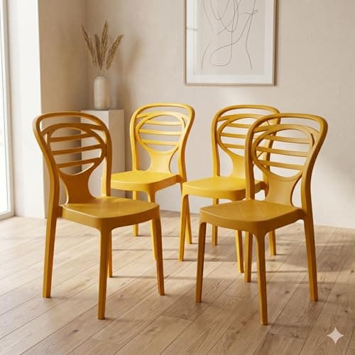 Oaknest Supreme Oak Armless Plastic Dining Chair | Compact & Ergonomic Design for Home, Living Room, Balcony & Outdoor Seating | Color : Royal Yellow, Set of 4