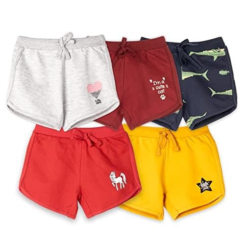 Real Basics Girls Premium Cotton Regular Fit Printed Shorts (Pack of 5), Combo 2, 7-8 Years