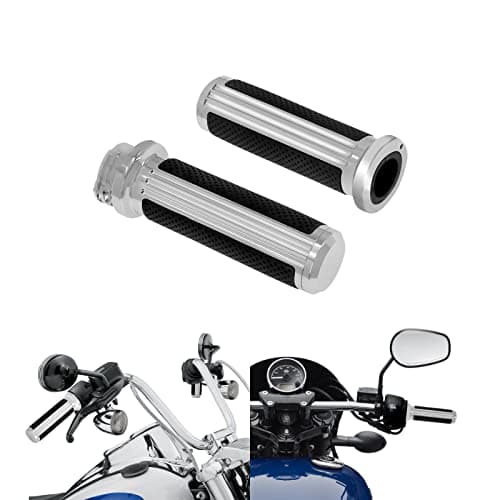 HCmotorku Motorcycle Handlebar Grips for 1" 25mm Handle Bars Universal Fit for Harley Touring Dyna Softail Sportster XL 883 1200 Chrome