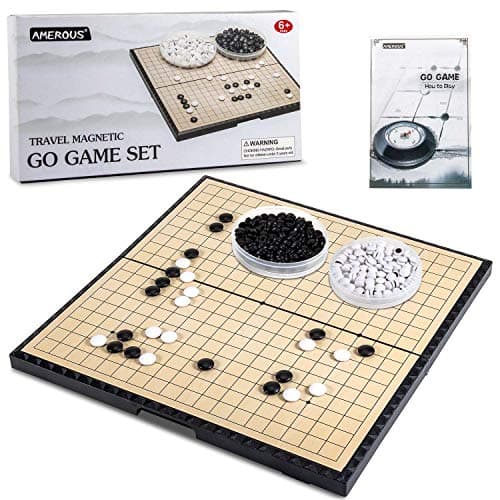 AMEROUS 11 Inches Magnetic Go Game Set 19 x 19 Travel Foldable Board Game Set with Magnetic Plastic Stones Go Game Rules for Beginner Kids Adults Weiqi