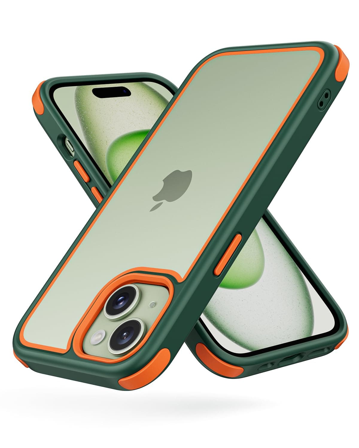 Mobnano Compatible with iPhone 15 Case, with Multicolor Protective Shockproof Bumpers, Crystal Clear Back Not Yellowing Anti-Scratch Hard PC Back & Soft Silicone TPU Frame Cover - Green/Orange