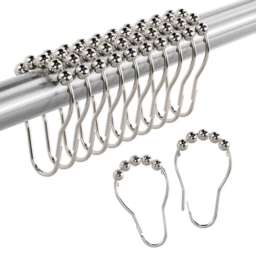 Amazer Shower Curtain Rings, Set of 12, Rust-Resistant Metal Shower Hooks Ring Shower Rings for Curtain Rolling Shower Curtain Hooks for Bathroom Shower Rod Shower Curtain Hangers, Nickel