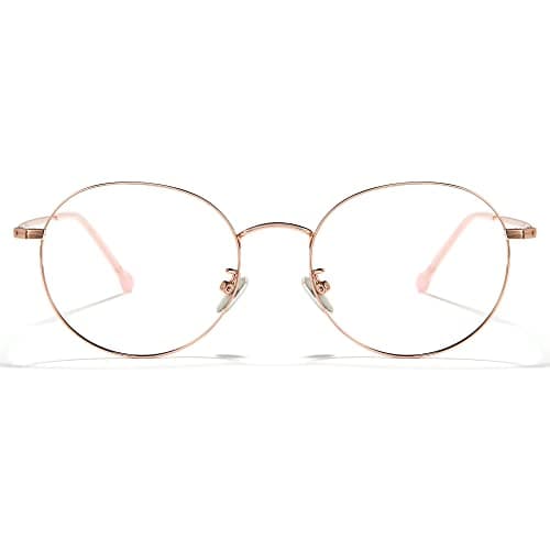 Cyxus Titanium Round Glasses for Men Computer Blue Light Filter Glasses UV Blocking Eyewear Ultralight Wire Frame Clear Lens Eyeglasses, Anti Eye Strain, Relieve Headache T66