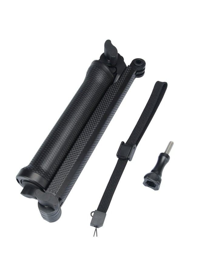 3-Way Mount Tripod Monopod for Action Cameras - Versatile Handheld Grip, Rotating Arm, and Mini Tripod for GoPro, Xiaomi, and More (Black)