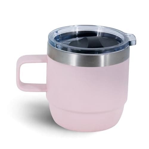 ZREGGUR 10 oz Stackable Mug, Stainless Steel cup with handle, Vacuum Insulated Espresso/Coffee Mug, shot Glass Set for 1-Piece Set for Coffee, Spirits, Wine, Tea - Pink
