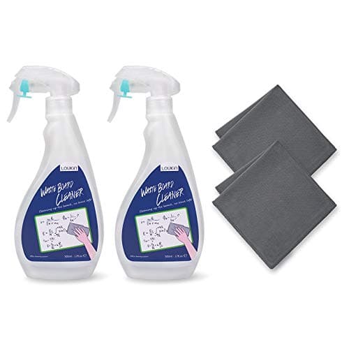 loukin Non-Toxic Whiteboard Cleaner, 17 fl oz Dry Erase Board Cleaner, Low-Odor Whiteboard Cleaning Spray with Cloths, Removes Stubborn Marks from Whiteboards, Chalkboard (2-Pack)
