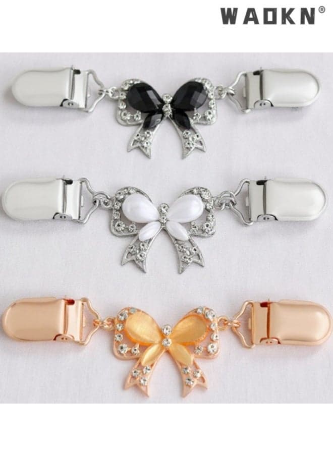 3 Pcs Cinch clips Vintage Sweater Clips Dress Clip Back Cinch shawl Cardigan Collar Clip to Tighten Dress Pant Waist Tightener for Women , alloy material , compact and delicate , orange , black , silver .