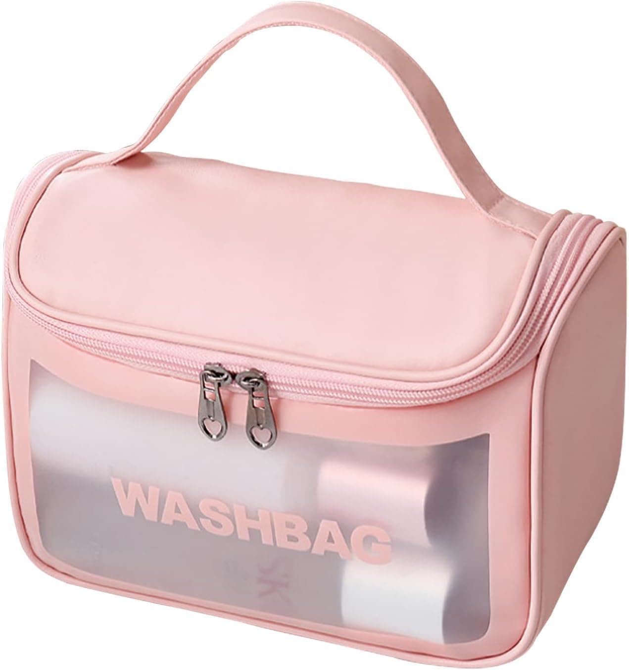 Makeup Cosmetic Bag | Travel Wash Bag | Waterproof Toiletry Cosmetic Organizer Pouches with Handle | Large Capacity Storage Bags for Travel Accessories (Wash Pink)