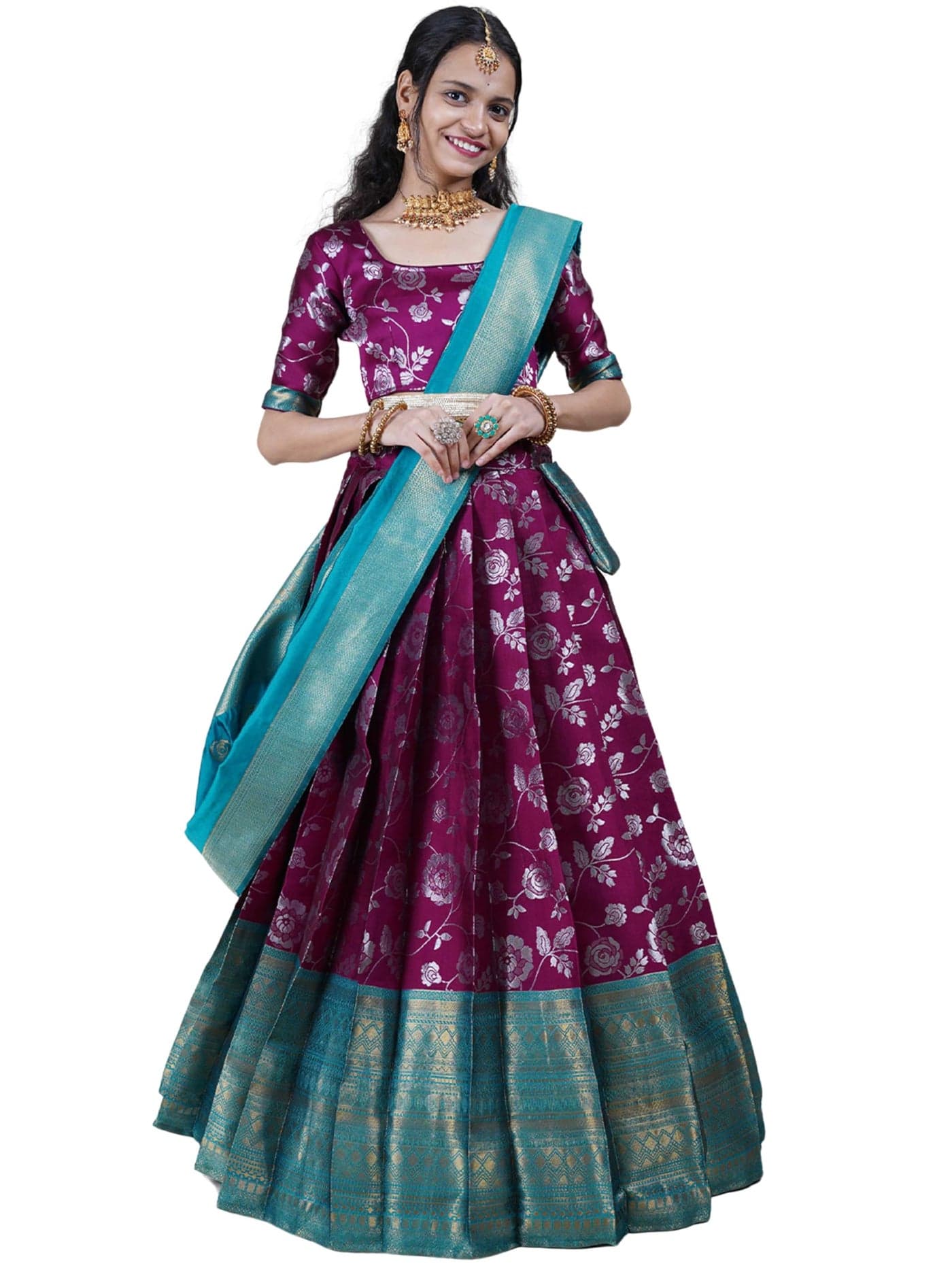 Fabcartz Elegant New Traditional South Indian Half Saree for Women – Perfect Blend of Heritage and Style for Festive Occasions (Purple)
