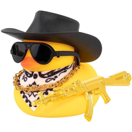 wonuu Rubber Duck Car Ornaments Duck Car Dashboard Decorations for Cool Car Accessories with Cowboy Hat Necklace and Sunglasses A_black cowboy hat