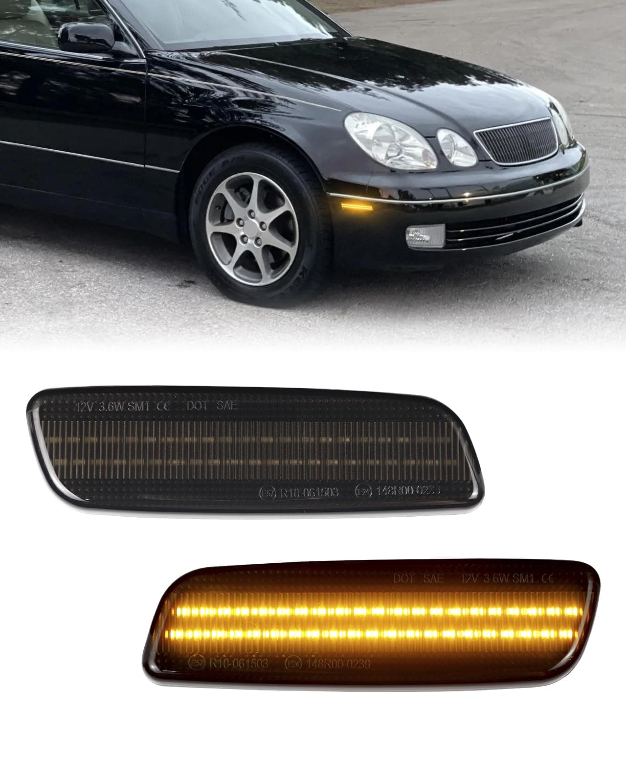 Amber Led Side Marker Lights for Lexus IS300 LS400 GS300 GS400 GS430 Toyota Prius Scion xA Smoked Lens Front Bumper Side Turn Signal Light pack of 2
