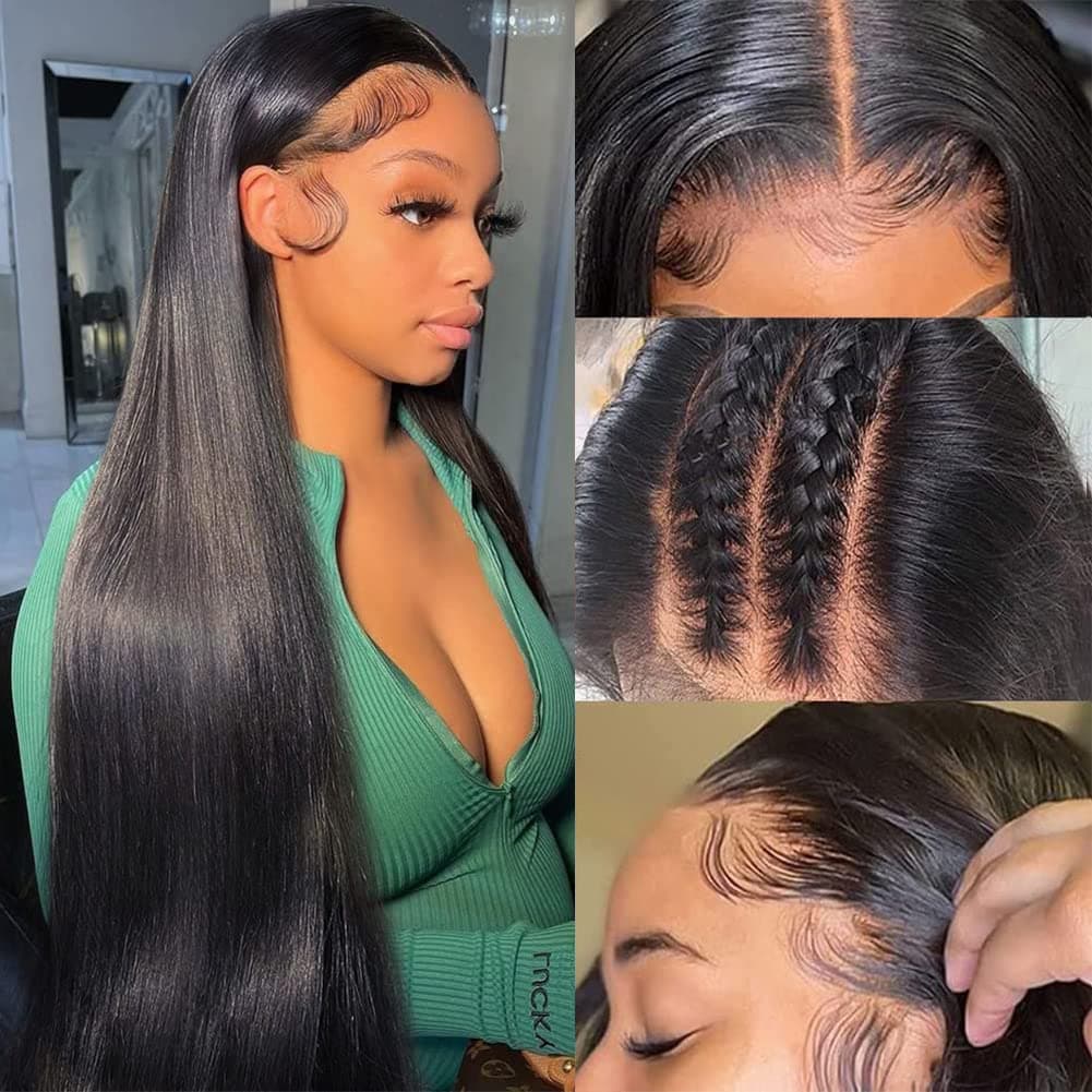 Subella 13x5 HD Lace Front Wigs Human Hair Pre Plucked with Baby Hair 180 Density Transparent Straight Lace Frontal Wigs for Women Natural Black Color 24inch