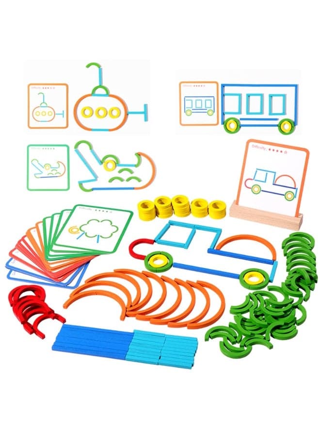 142pcs Wooden Pattern Blocks Toy, Montessori Smart Sticks, Wooden Tangram Puzzle, STEM Toy Activities Preschool Brain Teaser Montessori Toys, For Kids Early Educational Intelligence Toy, For 2-3-4-5-6 Years Old Boys And Girls