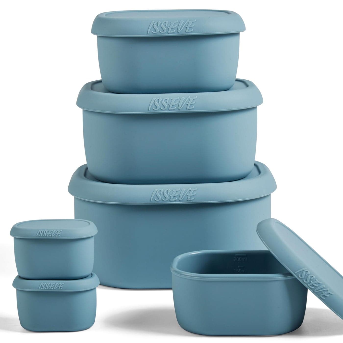 ISSEVE 6PcsSet Nesting Silicone Food Storage Containers with Lids BPA Free Reusable Meal Prep Silicone Containers Lunch Box Bento Box Set 338oz 20oz 10oz 67oz 13oz Blue