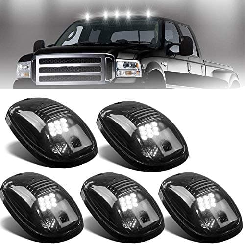 NPAUTO 5pcs Smoked LED Cab Marker Lights White 9 LED Roof Top Clearance Lights Running Lights Replacement for 2003-2018 Dodge Ram 1500 2500 3500 4500 5500 Pickup Truck