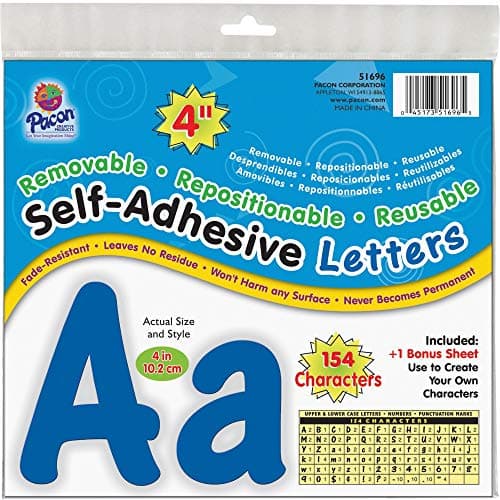 PACON 154 Self-Adhesive Letter Set Character, 4-Inch, Blue per Pack (51696)