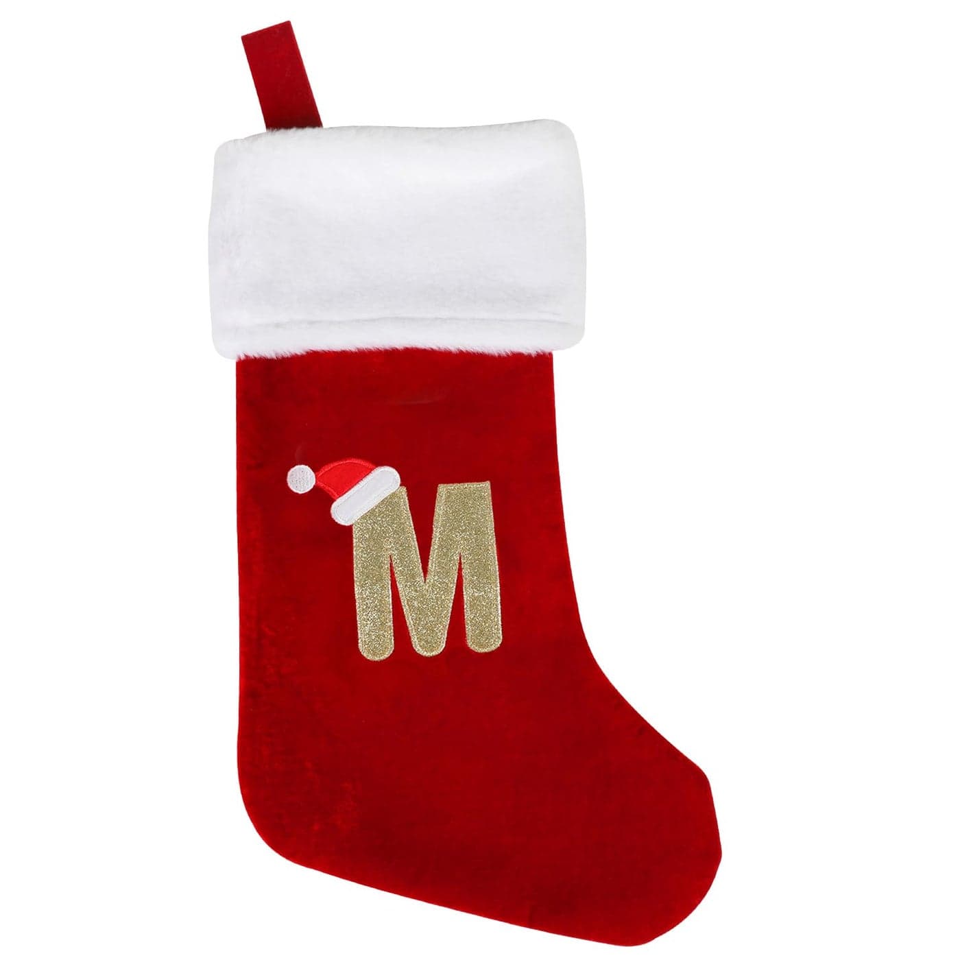 DERAYEE Monogrammed Christmas Stockings with Letters 18 Inch Large Velvet Body Super Soft Plush Cuff Gold Embroidered Stockings for Family Holiday Xmas Party Decoration Red Letter M