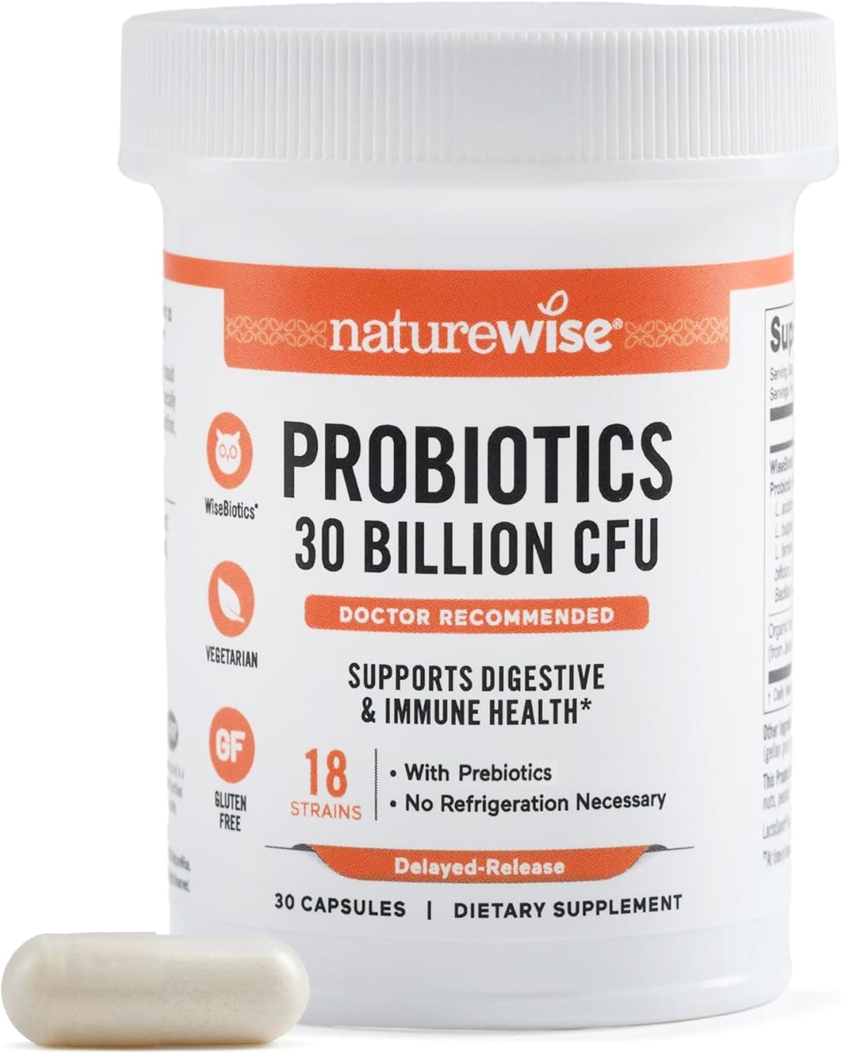 NatureWise Max Probiotics for Women Men 30 Billion CFU 18 Strains Organic Prebiotics For Gut Digestive Health Vegetarian DelayedRelease Capsules Gluten Free 30 Capsules30Day Supply