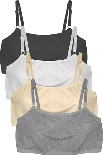Dressably Cotton Pack Of 4 Solid Beginner Bras For Girls/Kids: Half Slips & Camisoles (In, Age, 11 Years, 12 Years, Regular, Black, White,Skin & Grey)