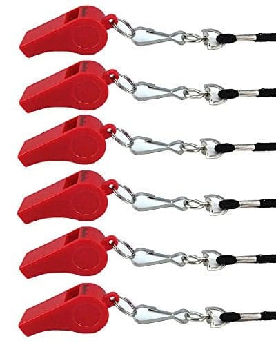 yueton Plastic Coach Whistles with Lanyard, Pack of 6 (Red)