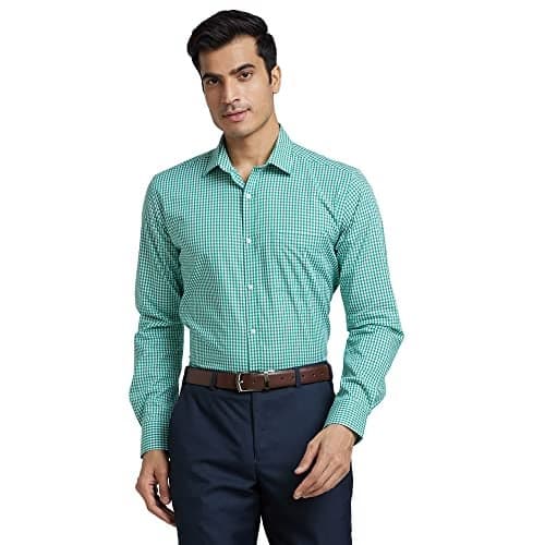 Park Avenue Men's Cotton Solid Slim Fit Shirt (PMSX17112-N6_Dark Green, 39