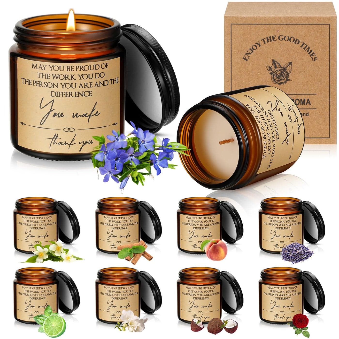 MTLEE 18 Pcs Thank You Gifts Candles for Women Employee Appreciation Gifts with Inspirational Sayings for Teachers Friend Men Women Housekeeping Week Thanksgiving Christmas FavorsClassic