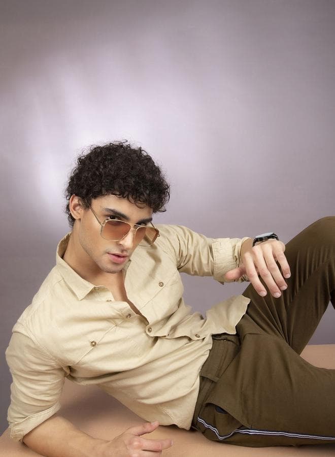 The Indian Garage Co Slim Fit Beige Solid Shirt