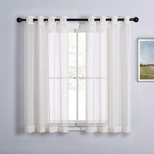 NICETOWN Sheer Window Curtain Drapes for Kitchen Grommet Voile Sheer Solid Curtain Panels Lightweight Airy Window Treatment for Flat Beige W54 x L54 Sold by 1 Pair