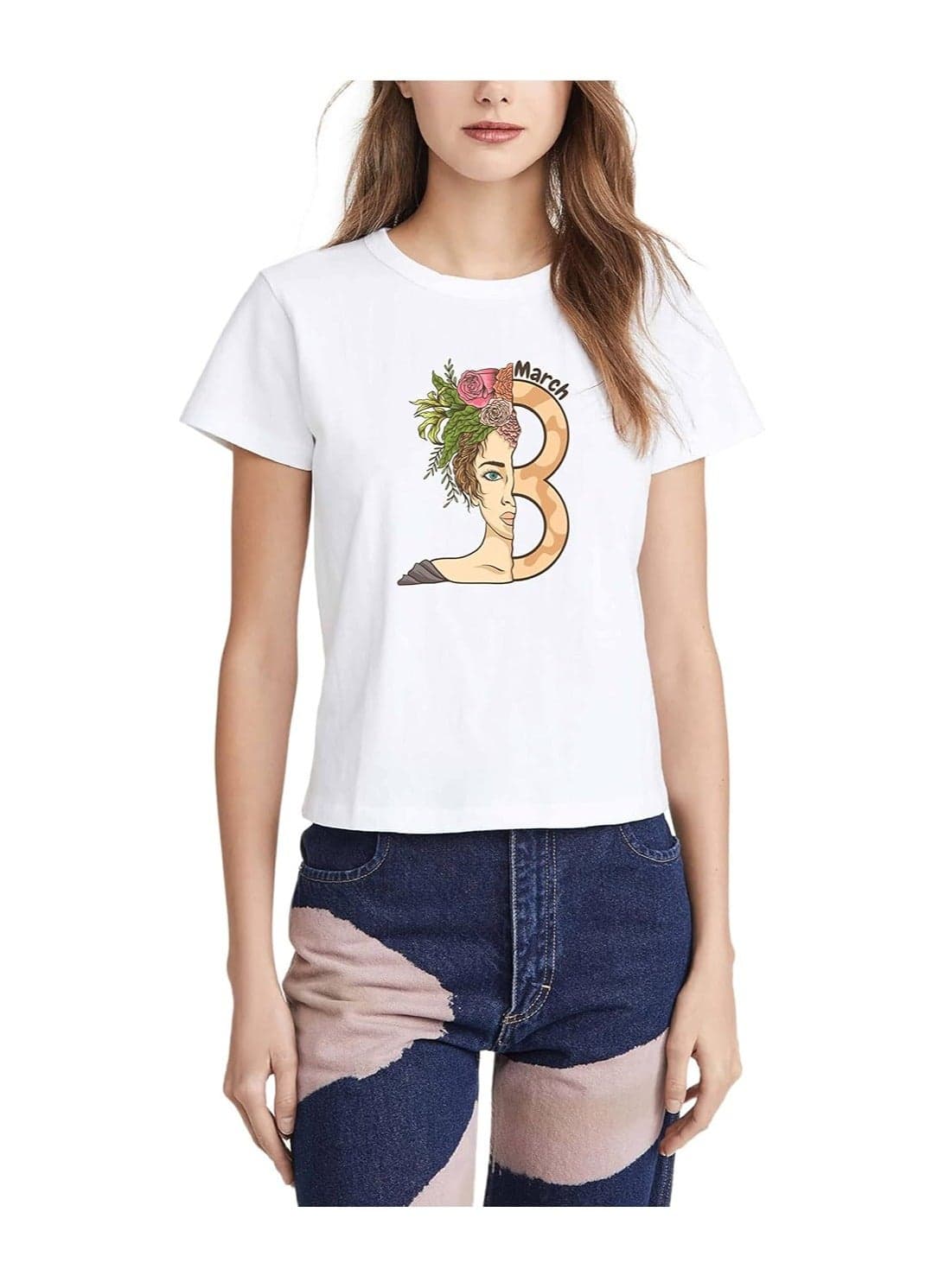 Women's Day Printed Roundneck T-shirt For Women Girls To Show Women Empowerment Gift For Sister Gift For Mom Gift For Wife Gift For Girlfriend