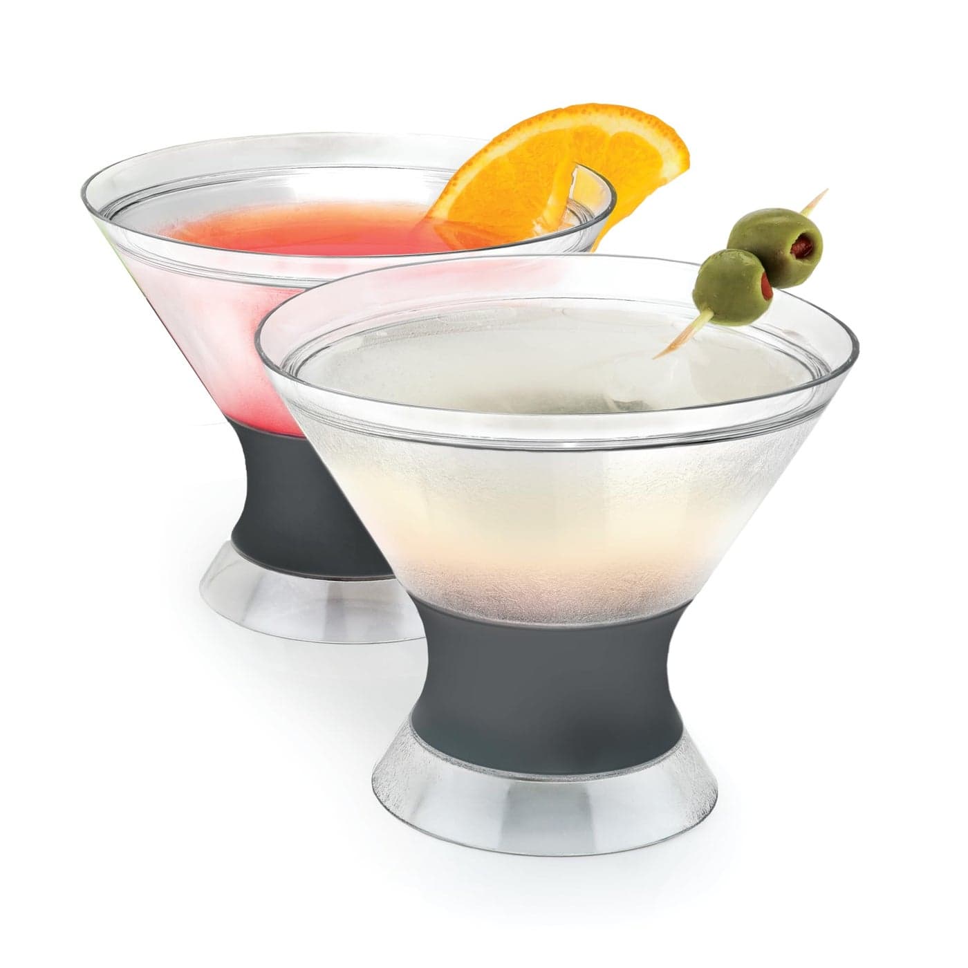 Host Freeze Insulated Martini Cooling Cups, Plastic Freezer Gel Chiller Double Wall Stemless Cocktail Glass Set of 2, 9 oz, Grey