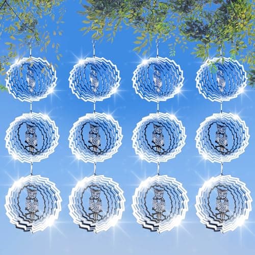 12 PCS Stainless Steel Bird deterrents for Outside3D Wind Spinners Outdoor Bird Scarer Discs Set Pigeon DeterrentBird reflectors to Keep Birds Away Woodpecker Deterrent for HouseCrow Deterrent